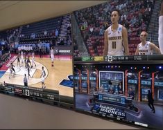 a basketball game being played on the big screen tv