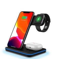 an apple watch and charging station with wireless charger