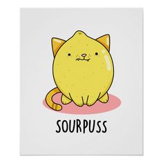 a yellow cat with the words souppuss on it