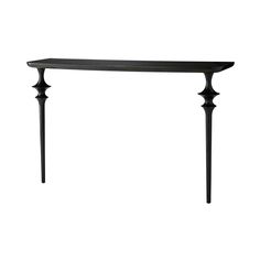 a black table with three legs and a long shelf on the top that is shaped like an arch