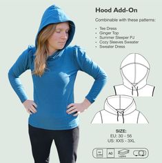 a woman wearing a hoodie with her hands on her hips and looking at the side