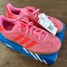 Completely Sold Out Colorway On The Adidas Website Brand New With Tags! Pink Gazelles, Sneakerhead Room, Neon Shoes, Adidas Gazelle Indoor, Indoor Shoes, Fresh Shoes, Pink Adidas, Adidas Gazelle, Dream Shoes