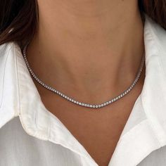 Women’s Tennis Necklace -3mm 5a+ Cubic Zirconia -14k Gold Plated -Size: 18” -Made To Last,Made For Comfort -Finish Available: 14k White Gold *Another Listing Has 14k Gold Finish *Promo: New To Posh 1st 25 Sales Get A Free Shes Pose Gift With Ea. Order Diamond Statement Necklace, Tennis Jewelry, Cocktail Necklace, White Beaded Necklaces, Open Heart Necklace, Beautiful Pearl Necklace, Silver Link Chain, Chunky Statement Necklace, Silver Necklace Statement