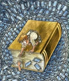 a drawing of a person reaching into a book