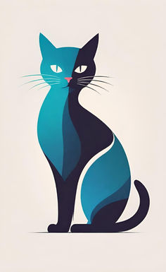 a blue and black cat sitting on top of a white background