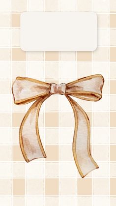 a watercolor drawing of a bow on a tile wall with a sign above it