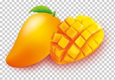 a mango and a piece of fruit on a transparent background