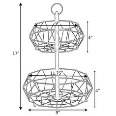 the diagram shows two hanging baskets with measurements