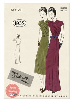 an old fashion sewing pattern with two women in dresses