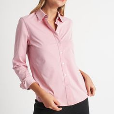 Dressbarn Color: Pink Size: L Styling Women, Classic Blouse, Kit And Ace, Contrast Collar, New Classic, Oxford Shirt, Button Front Shirt, Collar And Cuff, Dress Backs