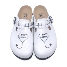 Doctor Clogs, Doctor Shoes, 100% Handmade, Comfortable DOCTOR Themed Professional Women Clogs, Anatomical by AgataAlessa on Etsy Ergonomic Non-slip Clogs With Round Toe, White Closed Toe Clogs With Cushioned Footbed, Comfortable White Clogs With Rubber Sole, White Slip-resistant Round Toe Clogs, White Clogs With Cushioned Footbed And Round Toe, White Clogs With Cushioned Footbed, White Comfortable Clogs With Arch Support, White Closed Toe Clogs With Arch Support, White Slip-on Clogs With Removable Insole