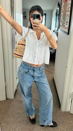 top: doen, jeans: levis, shoes: repetto Repetto Outfit, Jeans Blouse Outfit, Levis Shoes, Modest Casual Outfits, Quoi Porter, European Summer Outfits, Jeans Levis, Casual Dinner Outfit, Minimalist Outfit