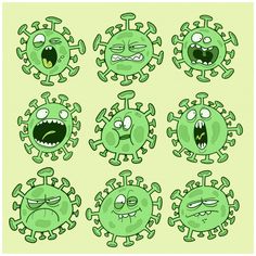 cartoon green coronas with different expressions