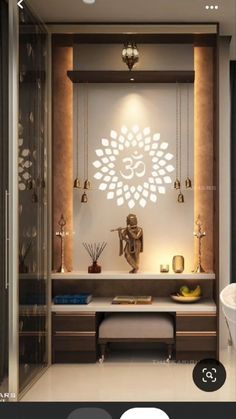 an image of a bathroom with lights on the wall and decorations in the bathtub