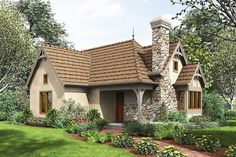 2 Bed Tiny Cottage House Plan - 69593AM | Architectural Designs - House Plans English Cottage House Plans, Tiny Cottages, European Cottage, Tiny House Plan, Cottage Style House Plans, A Small House, Tudor Style Homes, Storybook Cottage, Tiny Cottage