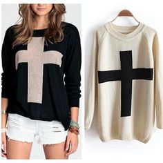 Cross Open Knit Sweater, Cross Sweater, Cross Symbol, Casual Knitwear, Buy Sweaters, Women Sweaters Winter, White Cross, Estilo Preppy, Long Sleeve Knit Sweaters