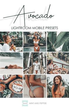 an advertisement for the lightroom mobile presets, featuring photos of women in bikinis