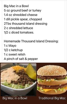 the big mac in a bowl is shown with instructions for how to make it and what to use it