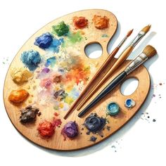 three paintbrushes are sitting on an art palette