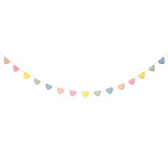 a multicolored heart garland on a white background