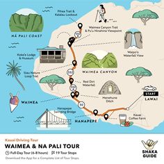 a map showing the locations of various tourist attractions in waikiki, oahua and kaua'i