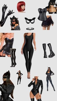 several different images of catsuits in various poses