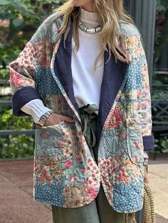 Women's Art Print Casual Quilted Cardigan Quilt Jackets, Denim Short Jumpsuit, Upcycled Clothes, Two Piece Jumpsuit, Quilt Jacket, Long Sleeve Short Dress, Quilted Coat, Maxi Dress Green, Printed Cardigan