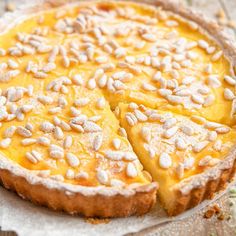 a close up of a pie on a table