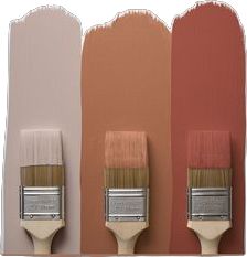 three paint brushes with different shades of pink, orange, and brown on them in front of each other