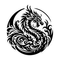 a black and white dragon tattoo design on a white background