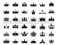 crown silhouettes are shown in black and white, each with different crowns on them