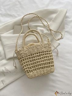 Bird in Bag - Durable Design Straw Tote Bag, Ideal for Summer Beach Vacations Square Beige Shoulder Bag For Vacation, Beige Square Shoulder Bag For Vacation, Beige Square Shoulder Bag For Beach, Casual Beige Basket Bag, Summer Square Beige Bag, Beige Basket Bag For Vacation, Trendy Cream Beach Bag For Beach Season, Casual Beige Bucket Bag For Beach Season, Beige Square Bag For Vacation