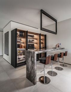 a marble bar in the middle of a room