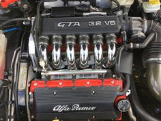 the engine compartment of a sports car