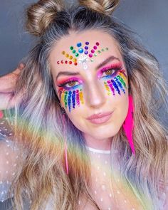 Nail Eye, Festival Face Gems, Festival Face Jewels, Fantasy Make-up, Halloween Make-up Looks, Festival Face, Glitter Rainbow