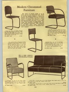 an advertisement for modern chairs and furniture from the 1950's or early 1960s's