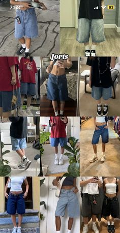 Jorts Outfit Inspo Y2k, Light Jorts Outfit, Y2k 90s Outfits, Easy Fit Ideas, How To Style Long Jean Shorts, Skater Jorts Outfit, Jort Outfit Aesthetic, Testing Outfits Finals Week, What To Wear With Jorts