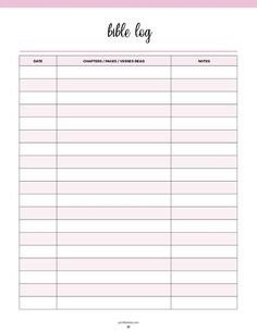 a printable bible log with pink border