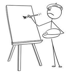 a cartoon man is painting on an easel