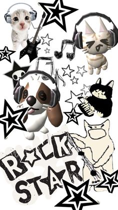 various stickers that include cats, dogs, and stars with the words rock star on them