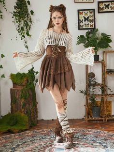 Sleeve Type:Flounce Sleeve \nStyle:Casual \nNeckline:Boat Neck \nType:Pullovers \nColor:Apricot \nPattern Type:Plain \nSleeve Length:Long Sleeve \nLength:Crop \nTemperature:Spring/Fall (18-25℃/63-77℉) \nFit Type:Oversized \nFabric:Slight Stretch \nMaterial:Fabric \nComposition:100% Acrylic \nCare Instructions:Machine wash or professional dry clean \nSheer:Yes \n Pixie Inspired Outfits, Fairycore Crochet Top, Elf Core Outfit, Forest Nymph Aesthetic Outfit, Shein Fairycore, Fairy Fashion Inspired Outfits, Fairy Vibes Outfit, Fantasycore Outfits, Forest Fairy Outfit