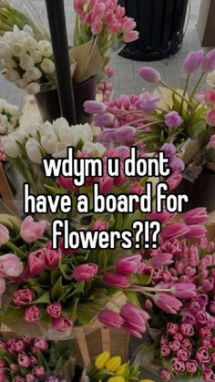 flowers with the words, whym u don't have a board for flowers?