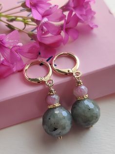 A magical place called Colorado Lagoon in Southern California inspires me to create my jewelry. It's eternal summer, the colors of the sun, the ocean, the sky, the sand, and the herbs and flowers.  This time I offer you the beautiful gold-filled and sterling silver earrings with natural stones: 12 mm labradorite and 6x4 mm pink tourmaline rondelle beads.  The lever back is 14K gold filled, other metal is gold-plated sterling silver. Hypoallergenic and comfortable to wear! The item is hand-made, Handmade Gold Tourmaline Earrings, Dainty 14k Gold-filled Earrings With Natural Stones, Tourmaline Earrings, Diy Crystals, Gold Filled Earrings, Pink Tourmaline, Gold Plated Sterling Silver, Sterling Silver Bracelets, Labradorite