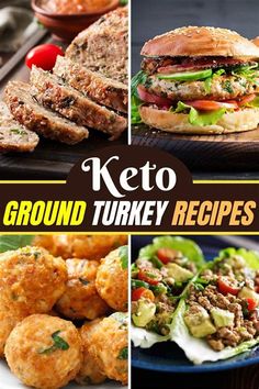 the keto turkey recipe is shown in four different pictures, including meatballs and salads