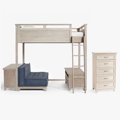 teen bedroom furniture,teen furniture,loft bed,loft beds,teen loft bed,dresser Loft Bed With Couch, Loft Beds For Teens, A Loft Bed, Oversized Furniture, 5 Drawer Dresser, Classic Bed, Dresser Sets, Simply White, Teen Bedding