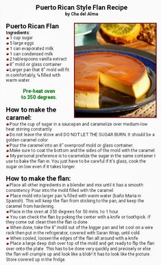 the recipe for puerto rican style flan is shown in this page, which shows how to make it