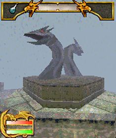 an old video game with a statue in the background