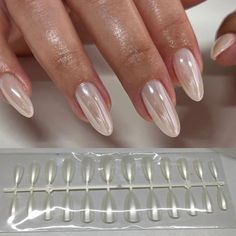 45428443316441 White Extension Nails, Elegant Prom Nails, White French Nails, White French Tip, Nail Type, Pearl Nails, Nail Length, Oval Nails, Prom Nails