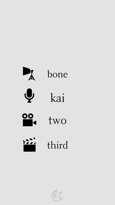 some type of font that is black and white with the words bone, kai, two