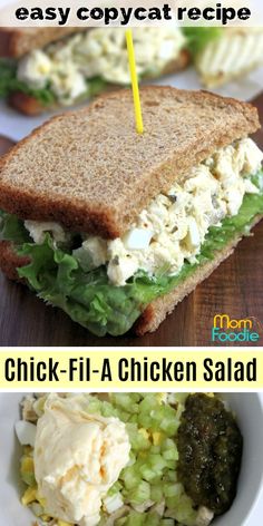 the chicken salad sandwich is ready to be eaten